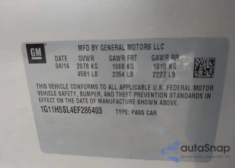 2014 Chevrolet Malibu 1Lz z USA, uszkodzony, nr VIN 1G11H5SL4EF286403